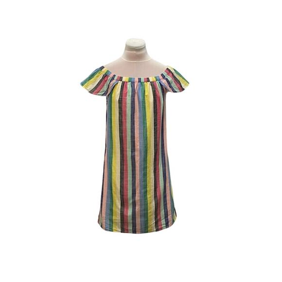 J.CREW Colorful Cotton Cabana Stripe Off Shoulder Shift Dress 2 Preppy Summer - Picture 2 of 6